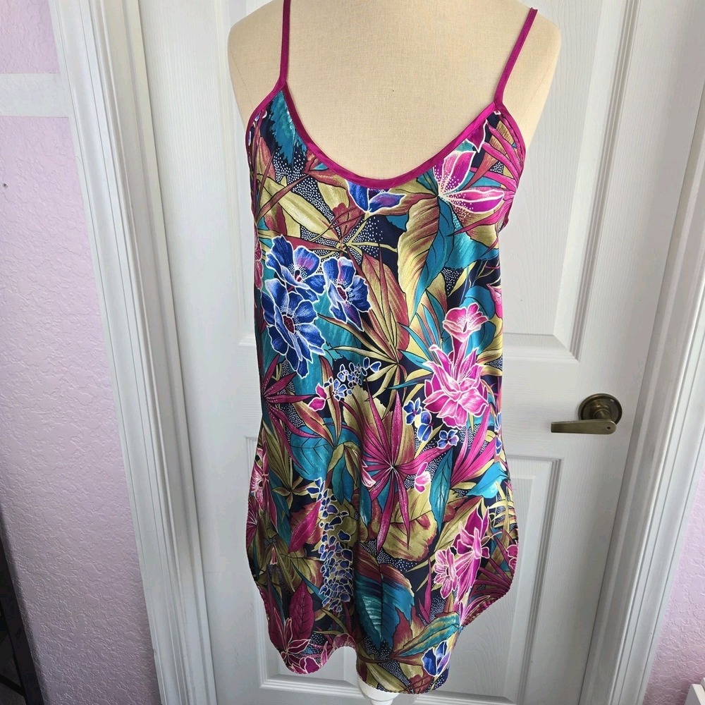 California Dynasty Vtg Satin Camisole Slip Dress Nightgown Size M Bright Floral